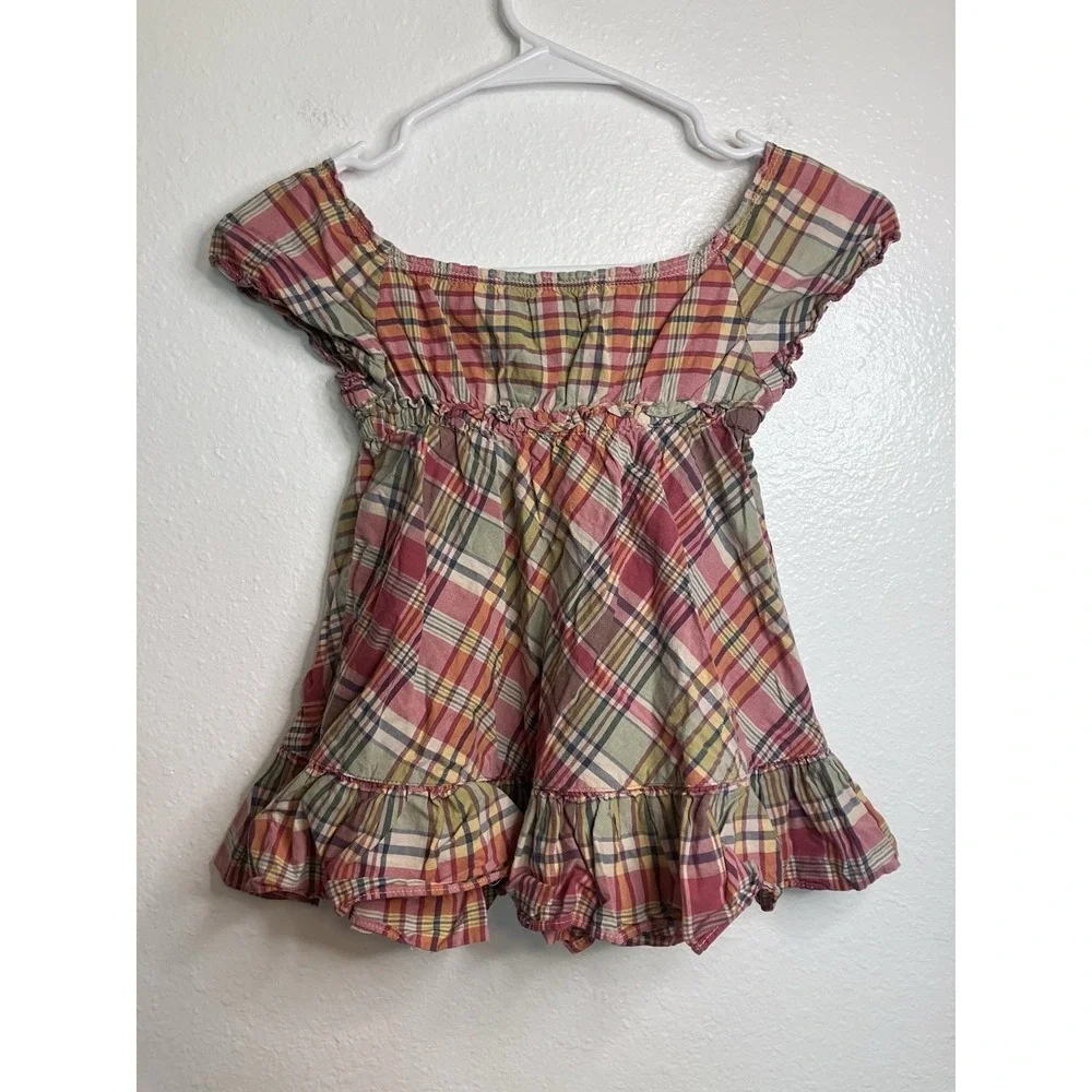Ralph Lauren Toddler Girls Plaid Cottagecore Dainty Ruffle Button Up Dress 24M